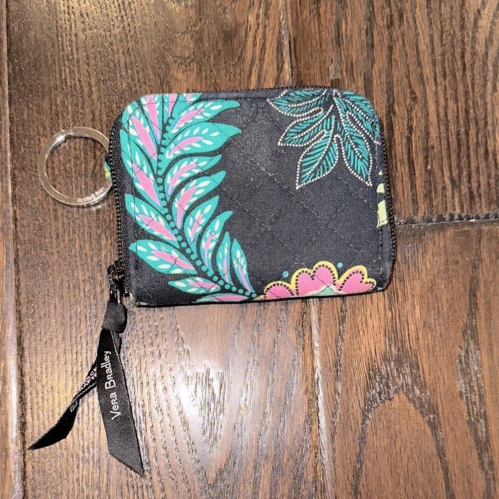 Vera Bradley Tropical ID Wallet in Black with Pink Green Floral - Picture 2 of 5